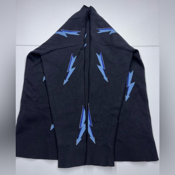 Sandro Paris Lightning Beaded Cardigan Black Blue CashmereBlend OpenFrontsweater - Picture 15 of 16